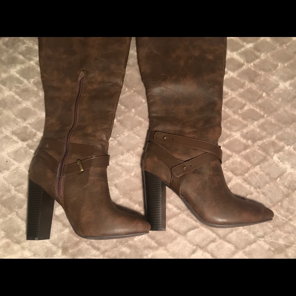 JustFab Bashira Brown Heeled Boots